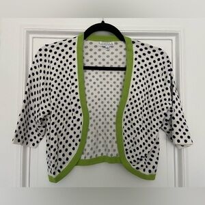 Joseph A. White Navy Polka Dot Short Sleeve Cardigan Green Trim Small Soft Knit